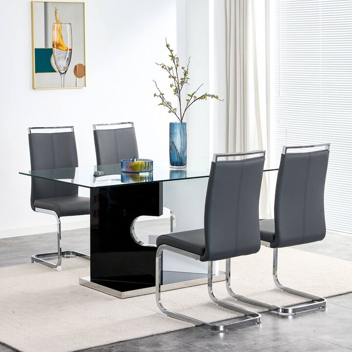 Hivvago 68  Large Modern Minimalist Rectangular Glass Dining Table with SpecialShaped Bracket