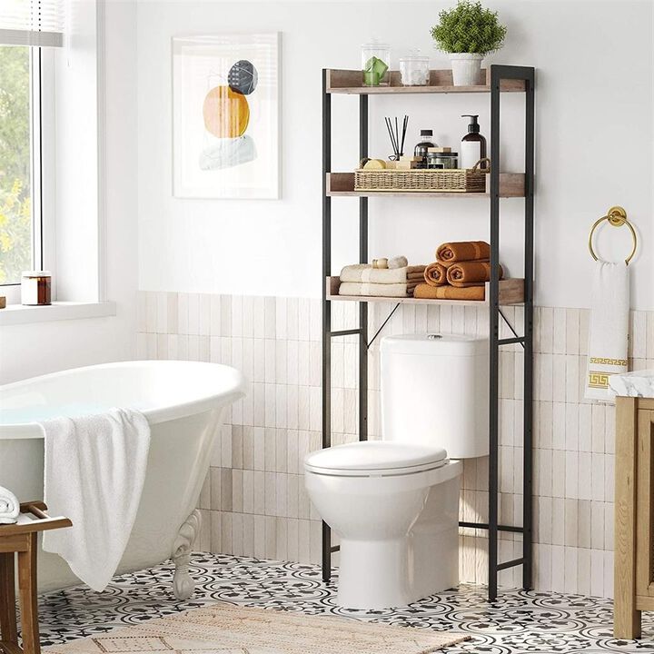 Hivvago Modern FarmHouse 3 Tier Over The Toilet Metal Wood Storage Shelves