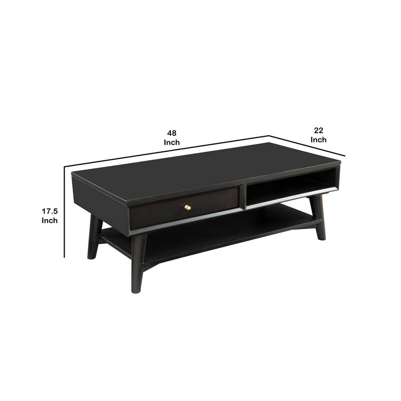 Coffee Table with 1 Drawer and Open Shelf, Black-Benzara