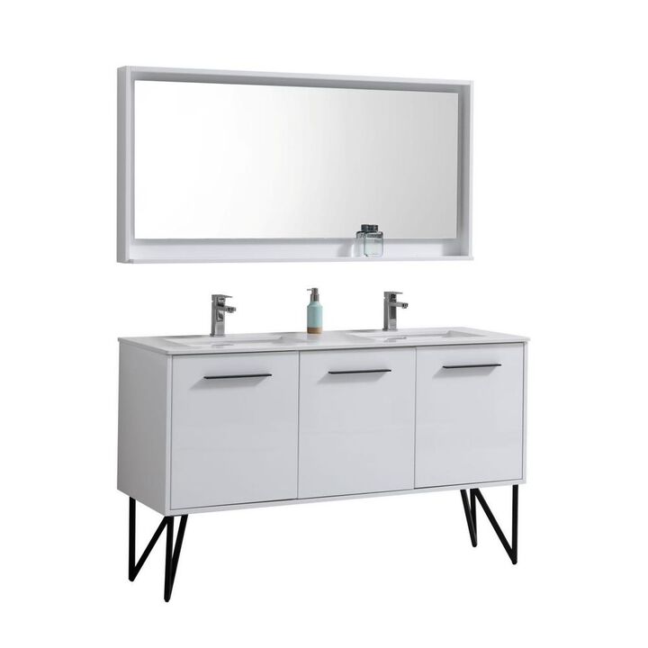 Kubebath Bosco 60 Double Sink Modern Bathroom Vanity w/ Quartz Countertop
