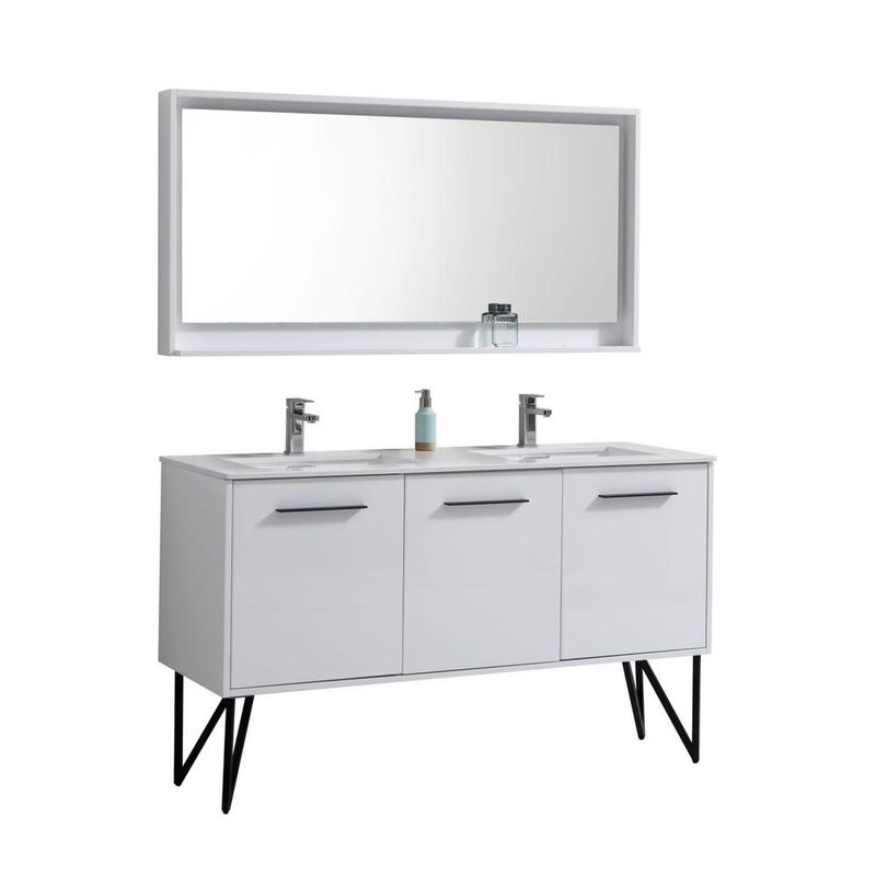Kubebath Bosco 60 Double Sink Modern Bathroom Vanity w/ Quartz Countertop
