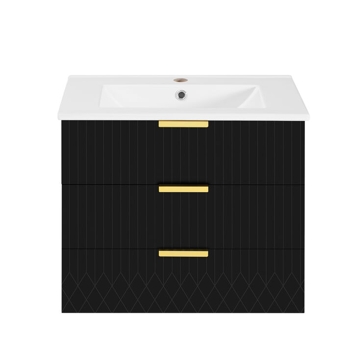ELEMENT ACE Modern Wall Mounted Floating Bathroom Cabinet with Ceramic Basin Sink