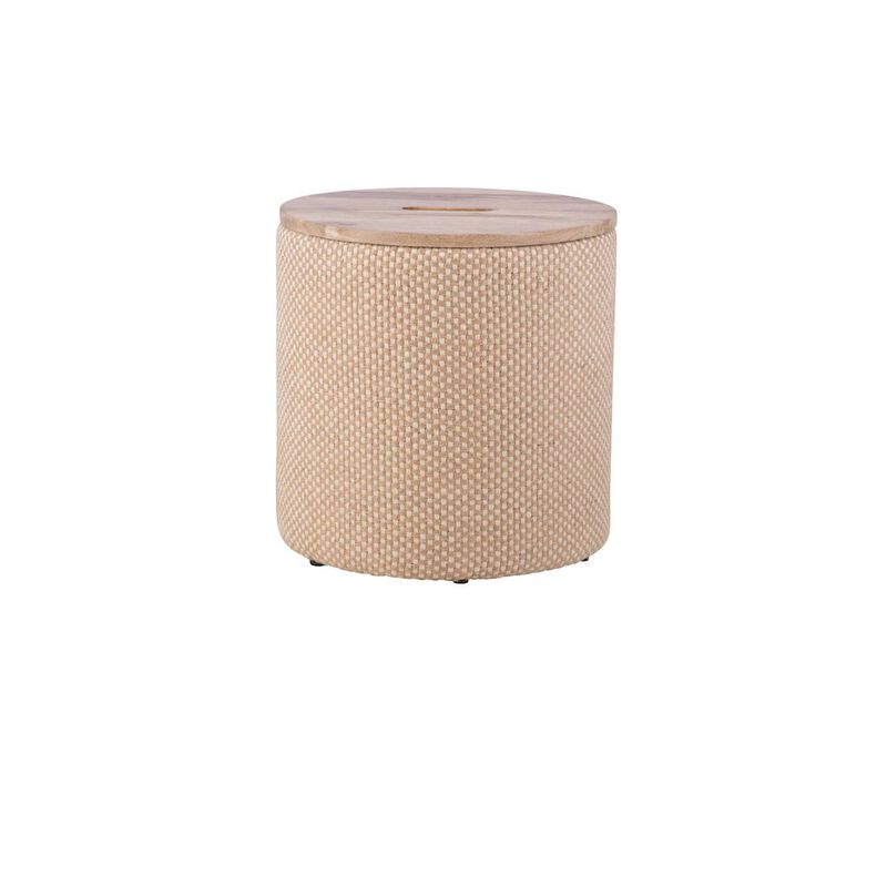 Carolina Chair & Table Handwoven Zeus Jute Check Wood Top Storage Ottoman