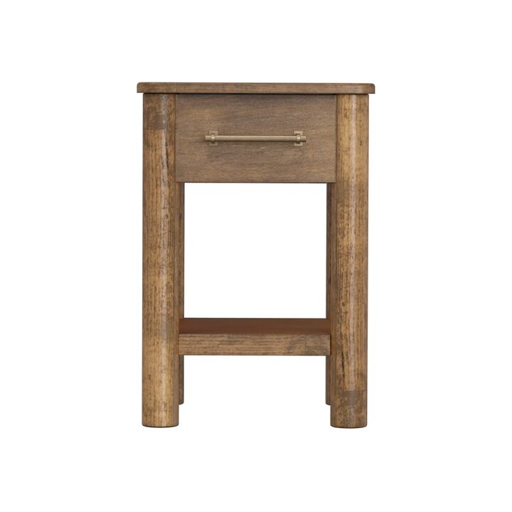 Olum 26 Inch Chairside Table, Drawer, Lower Shelf, Square Top, Wood, Brown