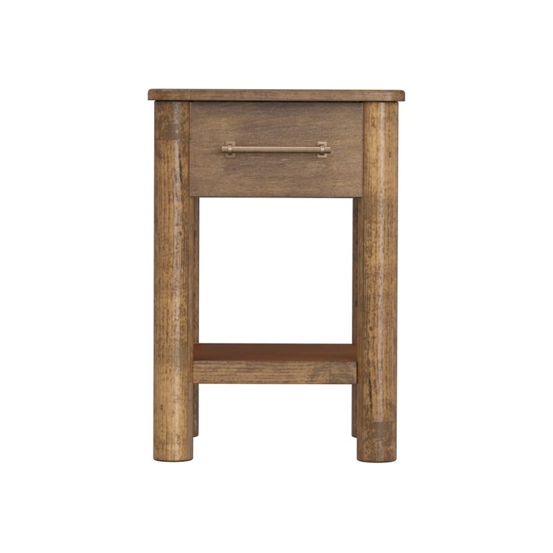 Olum 26 Inch Chairside Table, Drawer, Lower Shelf, Square Top, Wood, Brown