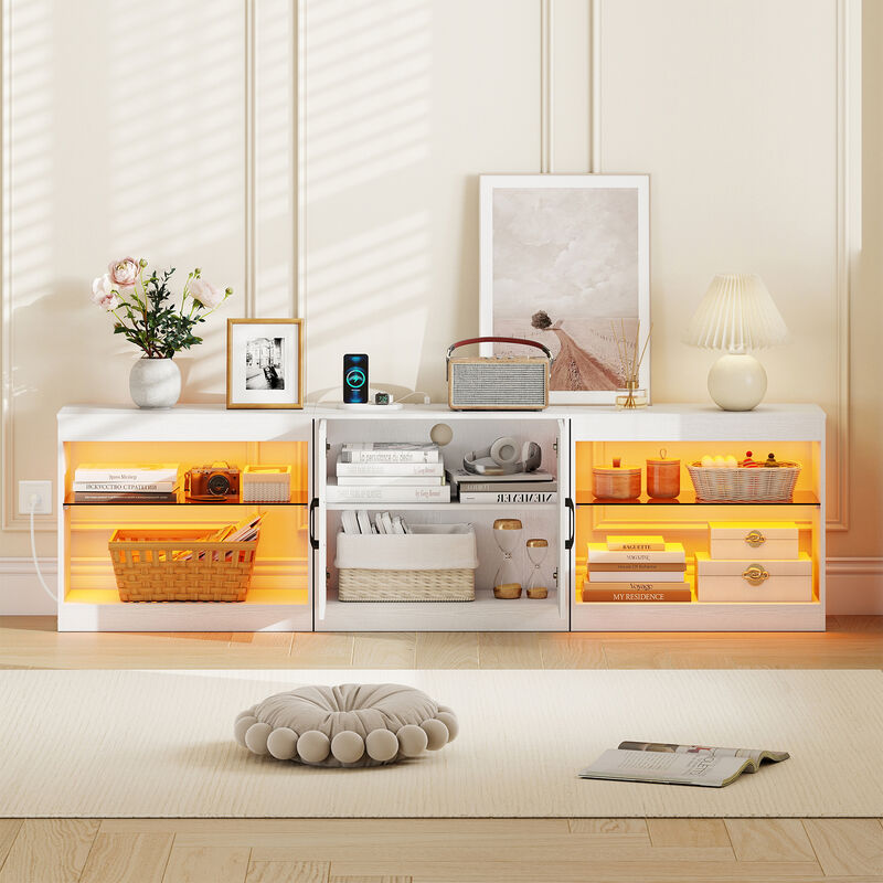 TV Stand with LED Lights and Built-In Power Outlets, Entertainment Center image number 3