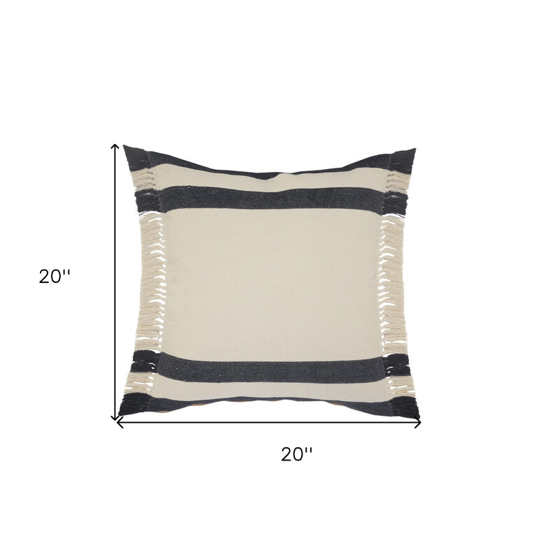 100% Cotton Linen Pillow with Stripes – Zippered Throw Cushion