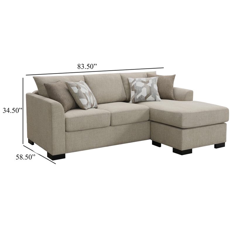 Storia Sleeper Sectional Chaise Sofa, Camel Brown, 4 Pillows, 84 Inch