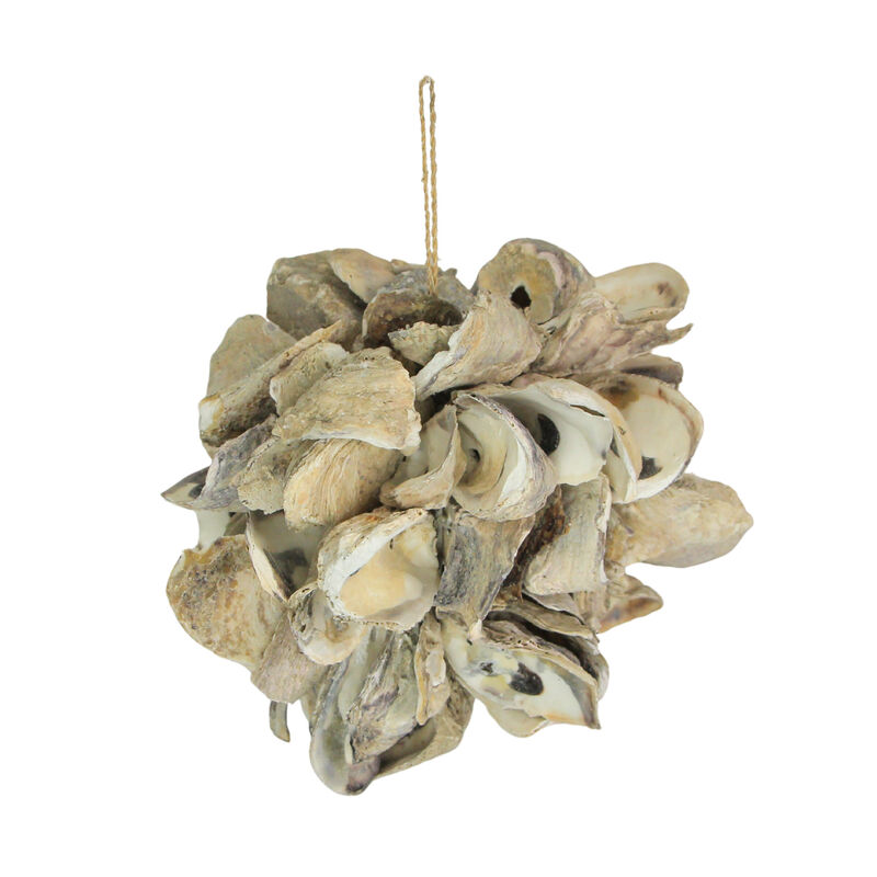 Handcrafted Hanging Coastal 9-Inch Oyster Shell Sphere - Home Beach Ornament image number 2