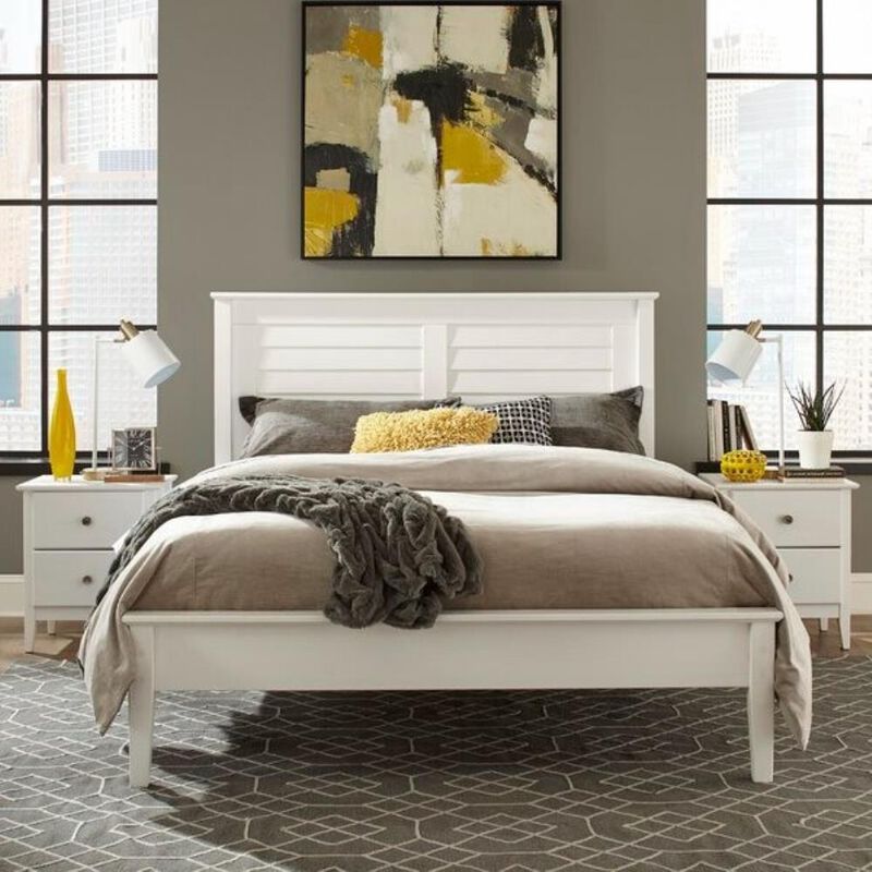 Hivvago Contemporary White Solid Pine Platform Bed in Queen Size