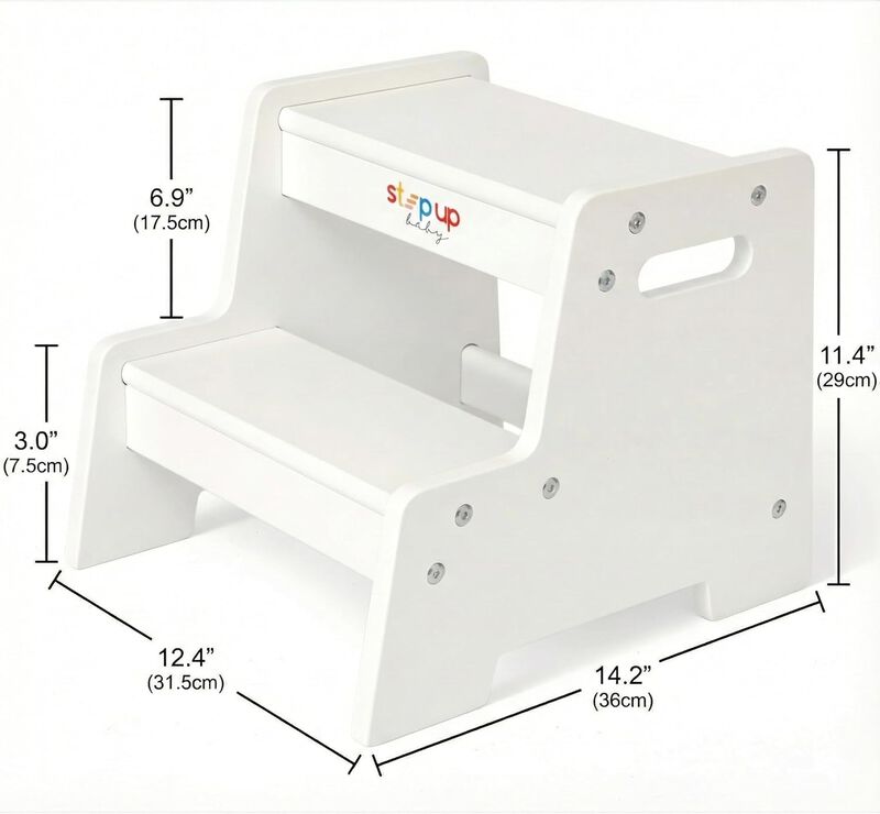 Stepup Baby&reg; Wooden 2-Step Stool - White for Toddlers from Age 3+ | Toddler Stool Helps Children Reach Sinks and Counters Safely image number 3