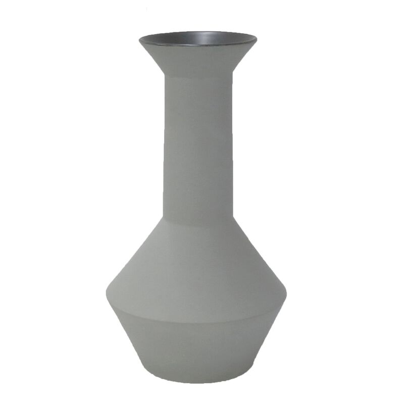 Accent Flower Vase, Narrow Neck Geometric Shape White Ceramic 14 Inch - Benzara