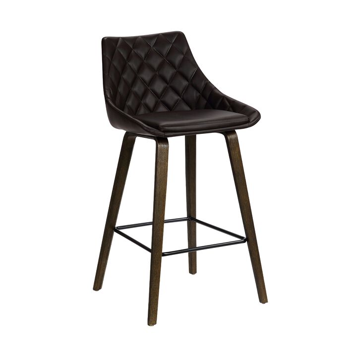 26" Brown Faux Leather Barstool in Walnut Glazed Finish