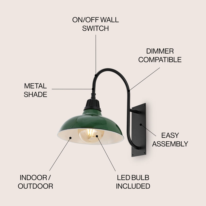 Stanley 12.25" 1-Light Farmhouse Industrial Indoor/Outdoor Iron LED Gooseneck Arm Outdoor Sconce