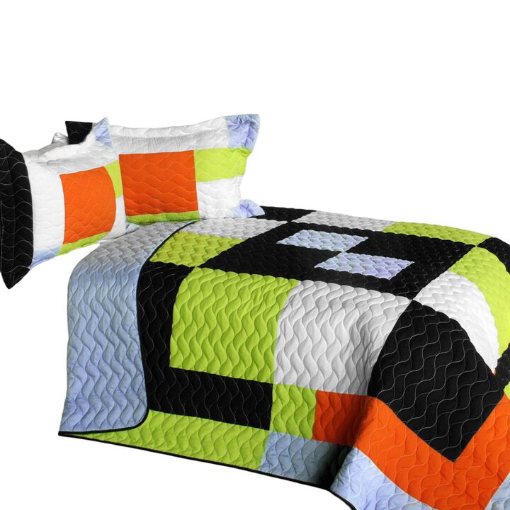 Queen Quilted Patchwork Bedding Set Vermicelli Stitch Soft Lightweight Quilt Set