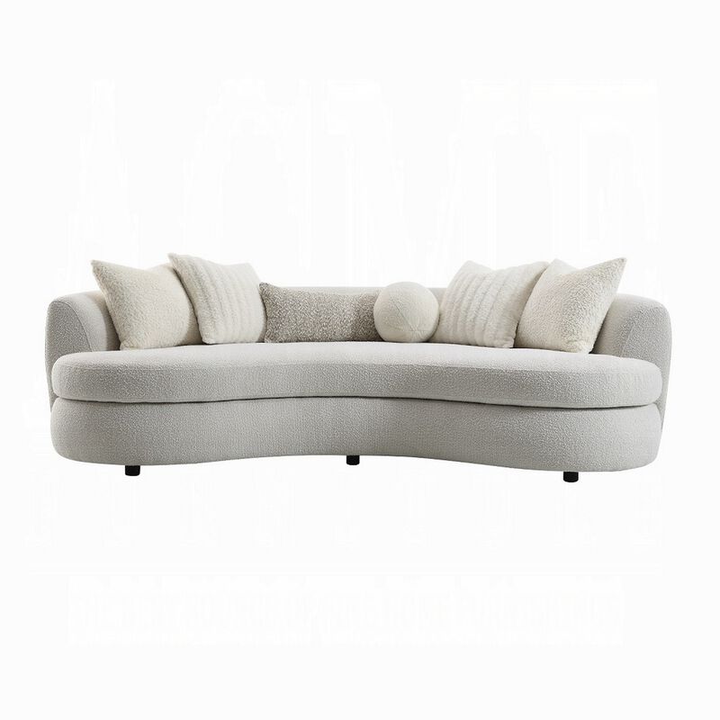 105 Inch Curve Sofa with 6 Feather Accent Pillows, Beige Boucle image number 2