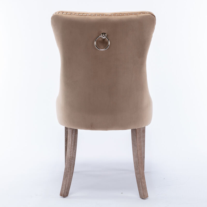 Streamdale 2 Pieces Set, Khaki Velvet Dining Chairs With Wood Legs image number 5