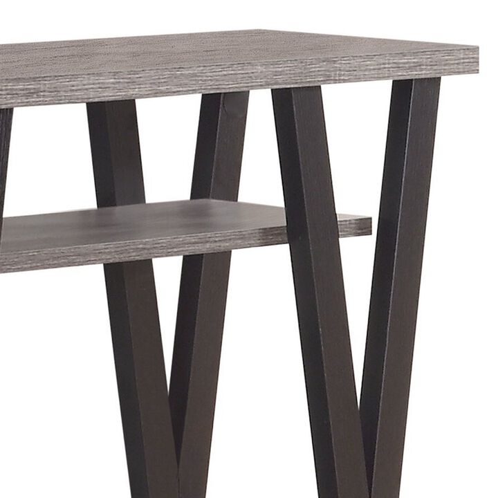 Zigzag Contemporary Solid Wooden Sofa Table With Bottom Shelves, Gray And Black-Benzara