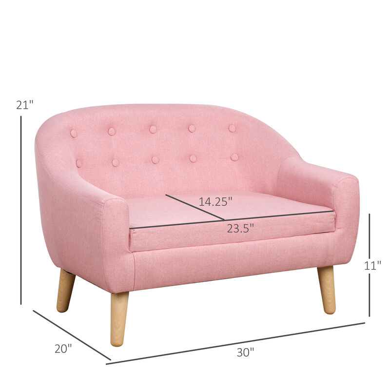 Cozy Children Sofa Couch Sturdy Wood 2 Seat Armrest Chair Kids Pink