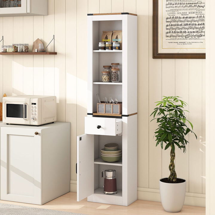 Narrow Slim Bathroom Cabinet with Barn Door & Drawer Tall Storage Organizer-White