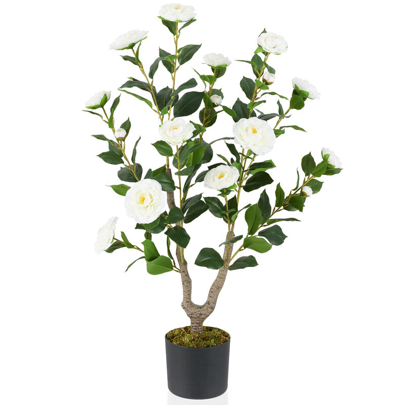 Artificial Camellia Tree with Blooming Flowers, 1-Pack for Indoor or Outdoor Decor