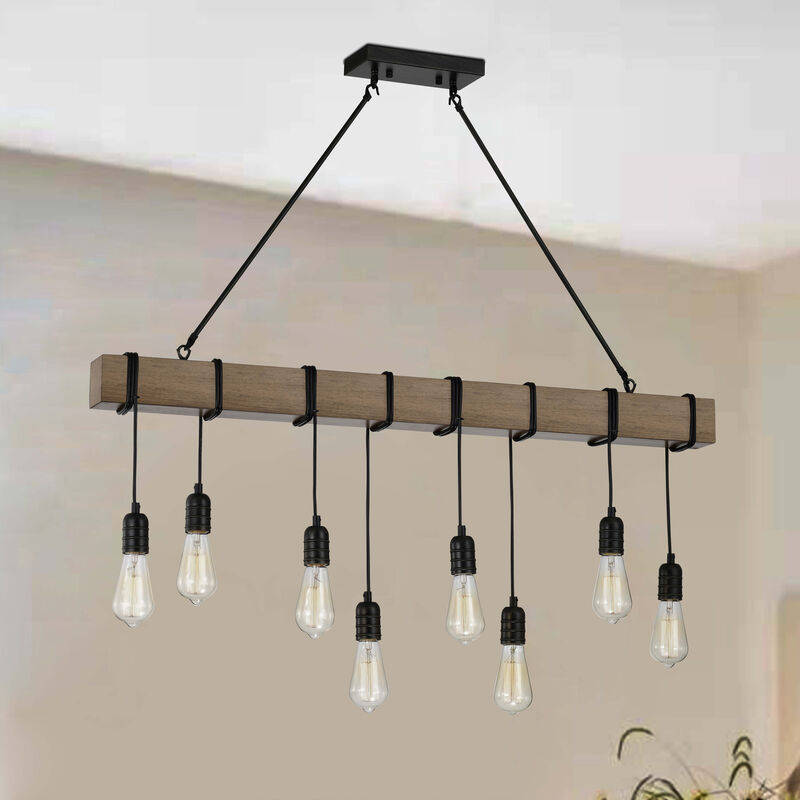 Camile 8-light Natural Wooden Beam Linear Chandelier in Antique Black Finish image number 9