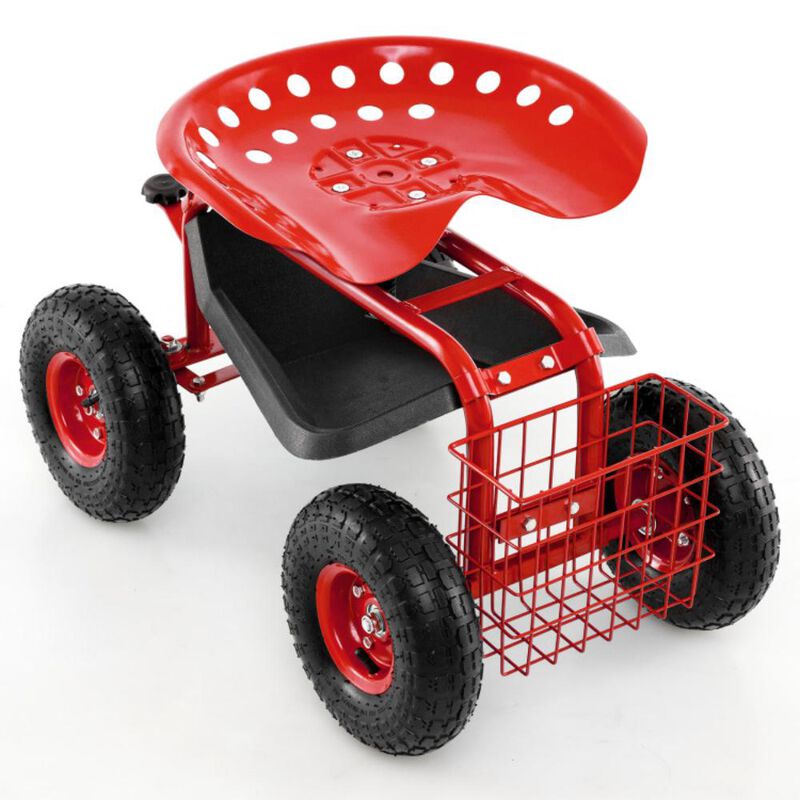 Hivvago 4-Wheel Rolling Garden Cart Work Seat