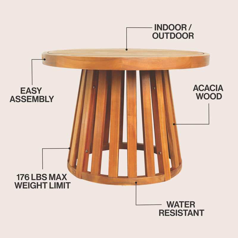 Solanya Modern Coastal Acacia Wood Indoor/Outdoor Pedestal Base Round Coffee Table image number 2