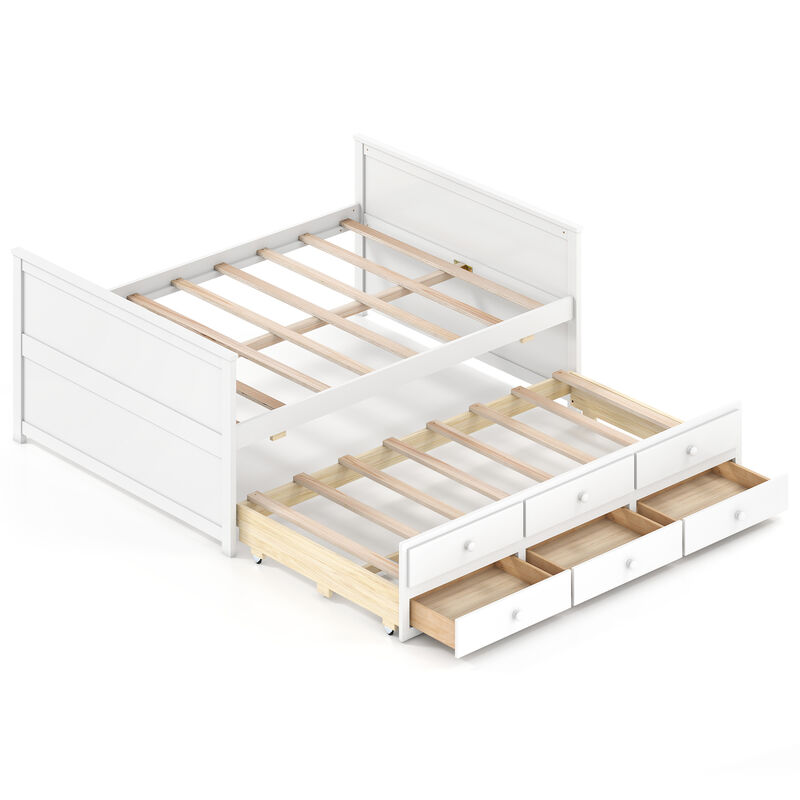 White Full Bed with Twin Trundle and 3 Built-In Storage Drawers image number 0