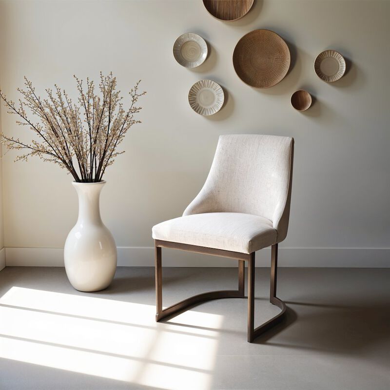 Starlight Canyon Home Set of 2 Beige Dining Chairs with Metal Frame and Upholstered Seat