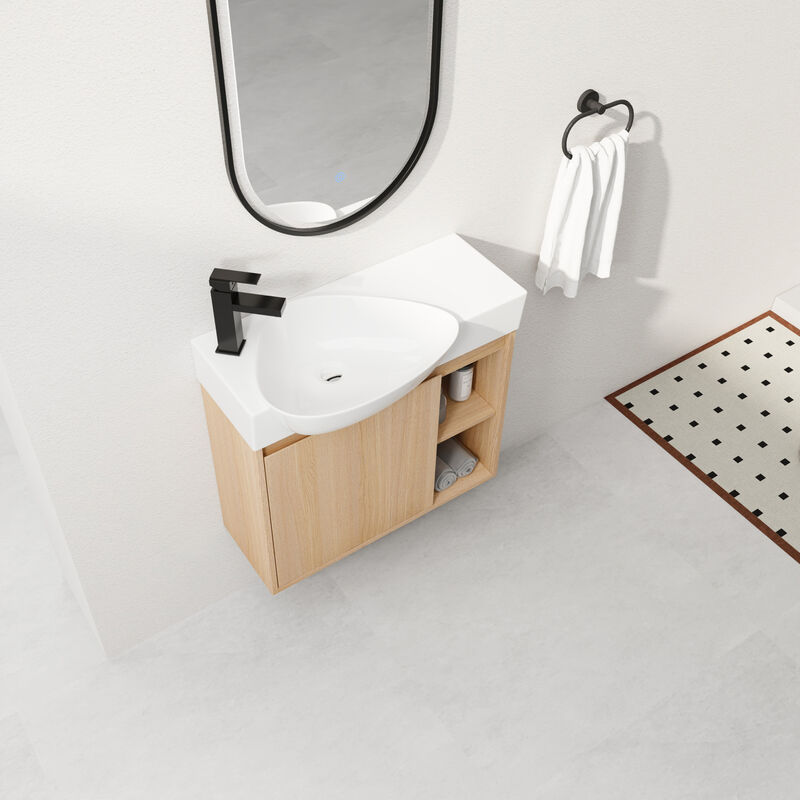 ELEMENT ACE Wall-Mounted Modern Bathroom Vanity with Ceramic Sink and Soft-Close Doors image number 6
