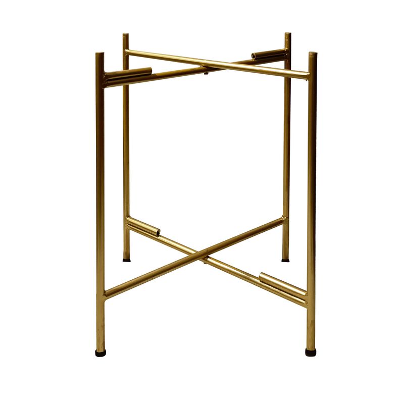 20 Inch High Round Side End Table with 2 Tier Iron Frame, Matte Gold-Benzara