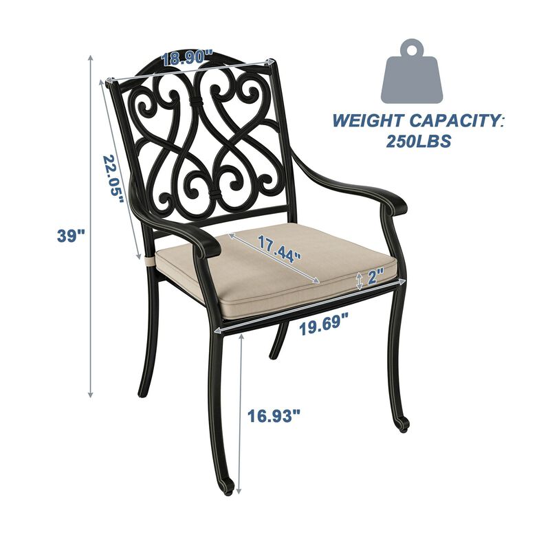 Mondawe 4 Piece Cast Aluminum Outdoor Dining Chairs with Cushion
