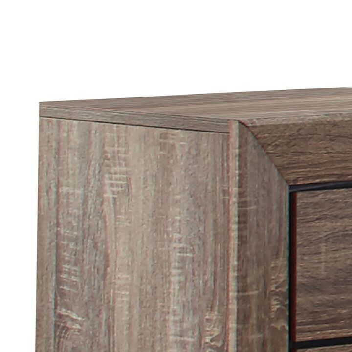 Transitional Style Wooden Nightstand with Two Drawers and Tapered Feet, Brown-Benzara