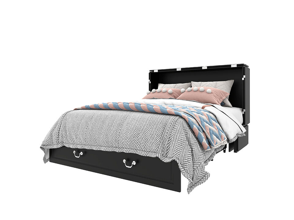 Queen Murphy Bed, Murphy Bed with Drawer Includes Storage Cabinet,USB and Charging Port, Murphy Bed Queen Suit for Guest Room, Black Cabinet Bed Guest Bed