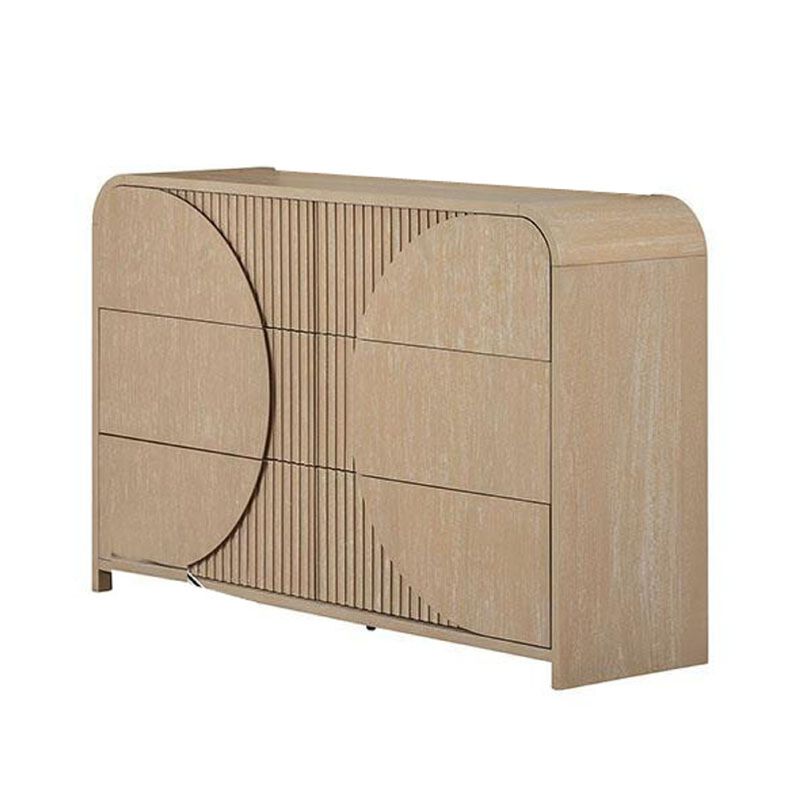 Tanya Wide Dresser, 4 Drawers, Retro Reeded Panels, Natural Brown Wood image number 2