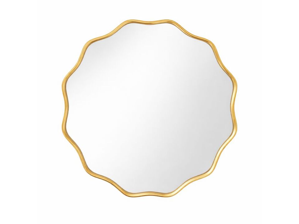 Gold Scalloped Round Wall Mirror with Wavy Edge Metal Frame 24 Inch Decor