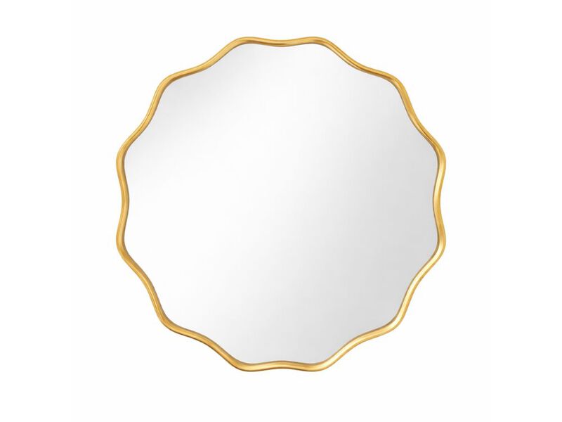 Gold Scalloped Round Wall Mirror with Wavy Edge Metal Frame 24 Inch Decor image number 0