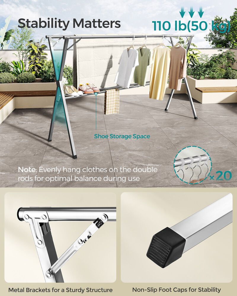 Extendable and Foldable Clothes Drying Rack