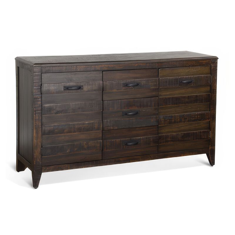 Cacia Sideboard Buffet Console, 3 Drawers and 2 Cabinets, Dark Brown - Benzara image number 0