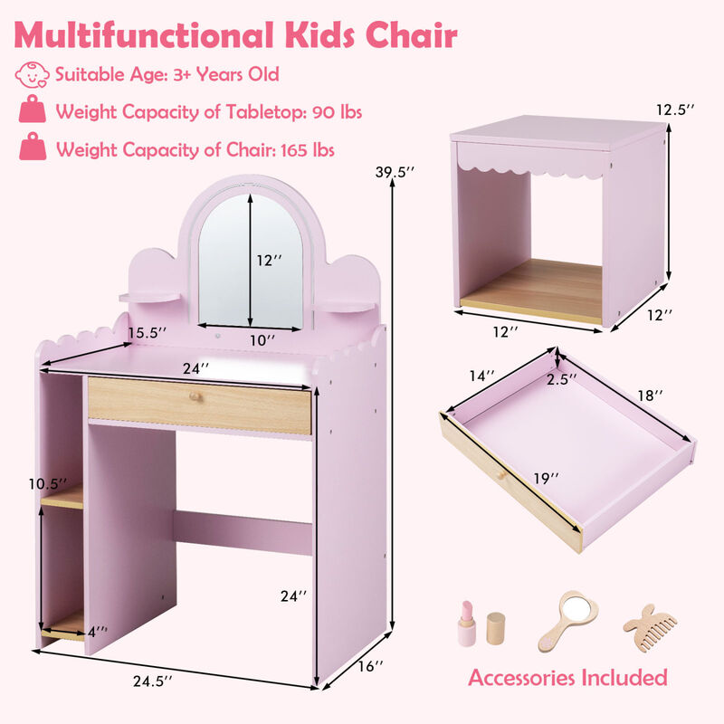 Dressing Table Pretend Play Set with 2 Shelves and Compartments image number 2
