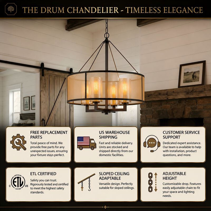 24-Inch 4-Light Oil Rubbed Bronze Transisional Chandelier with Beige Drum Shade and Mercury Glass Dimmable for Dining Room or Foyer image number 5