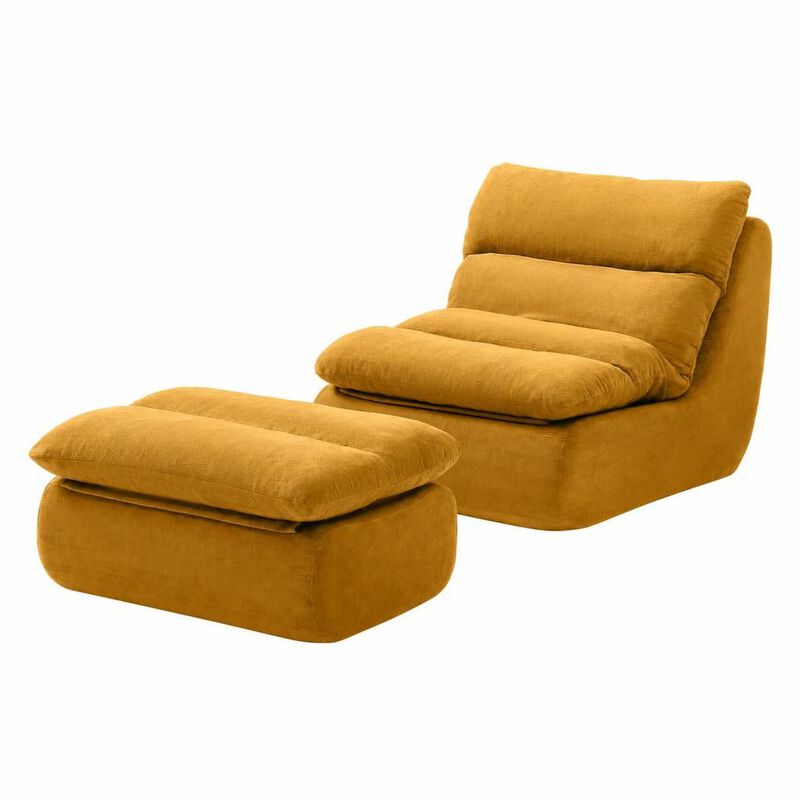 GOODSILO Tufted Upholstered Large Chaise Lounge Bean Bag Chair With Matching Ottoman Comfortable Lazy Sofa For Living Room Bedroom Reading Napping image number 0