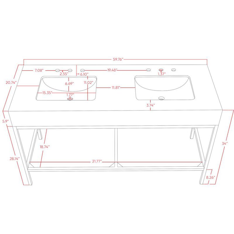 Meridian Furniture Marmo Black Engineered Marble Bathroom Vanity