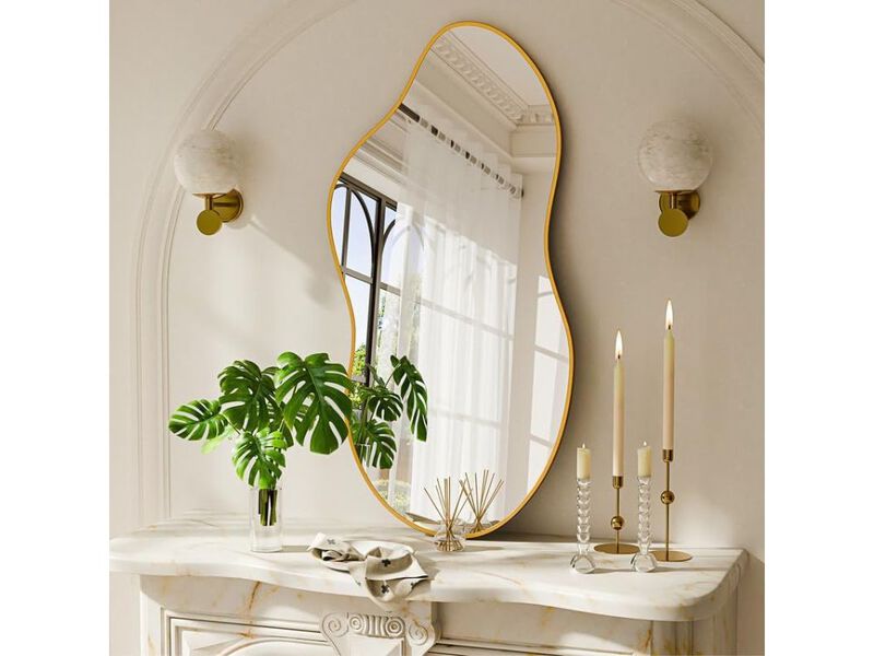 Gold Irregular Asymmetrical Wall Mirror 24x46 Inch Decorative Mirror for Home image number 1
