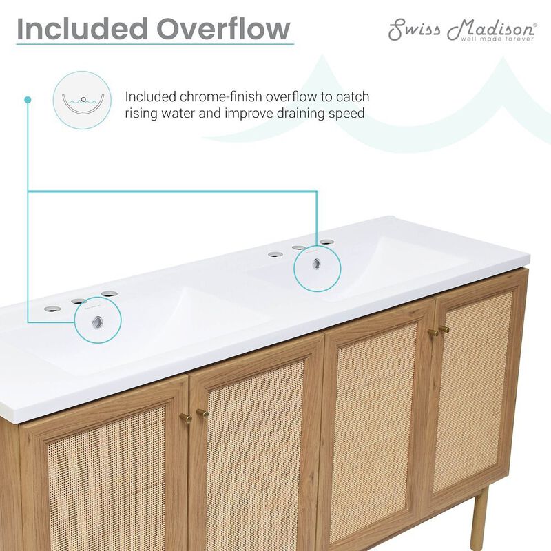 60" Freestanding Bathroom Vanity with 3-Hole Widespread Sink Top image number 3