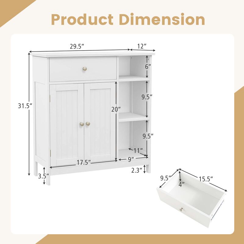 Costway Bathroom Floor Cabinet Freestanding Kitchen Cupboard Storage Organizer with Drawer image number 4