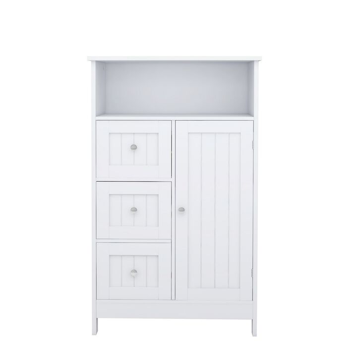 39 Inch Storage Cabinet with 3 Drawers, 1 Open Shelf, Crisp White Finish-Benzara