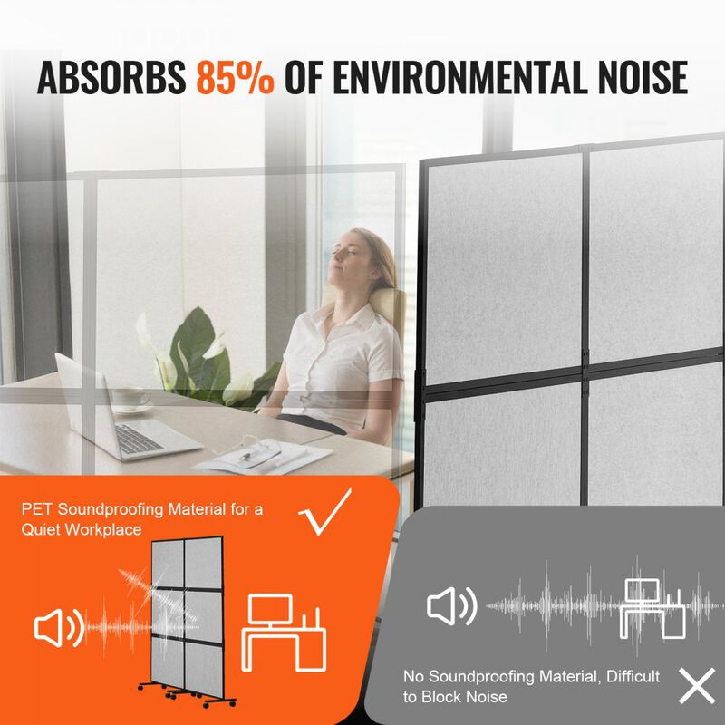 Office Privacy Divider with 2 Panels, Freestanding Room Partition for Workstations and Offices-Light Grey image number 5