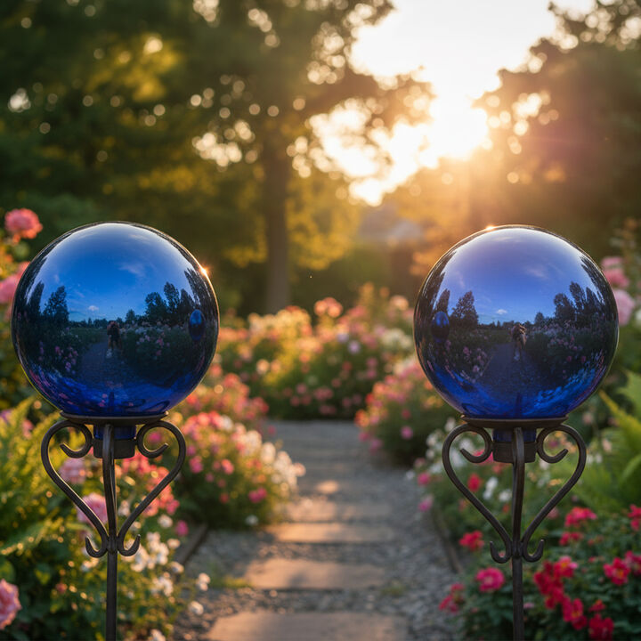 Sunnydaze Blue Mirrored Surface Gazing Globe - 10 in